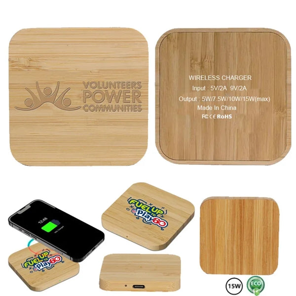 Square Wooden QI Wireless Charger 15W With Customized Logo