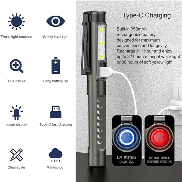 Led Rechargable Pen Lights With Pupil Gauge