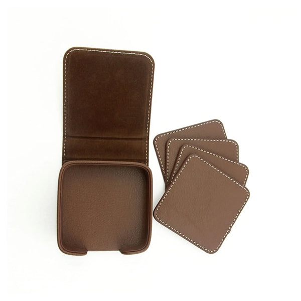 Set of 4 Leather Beverage Coasters