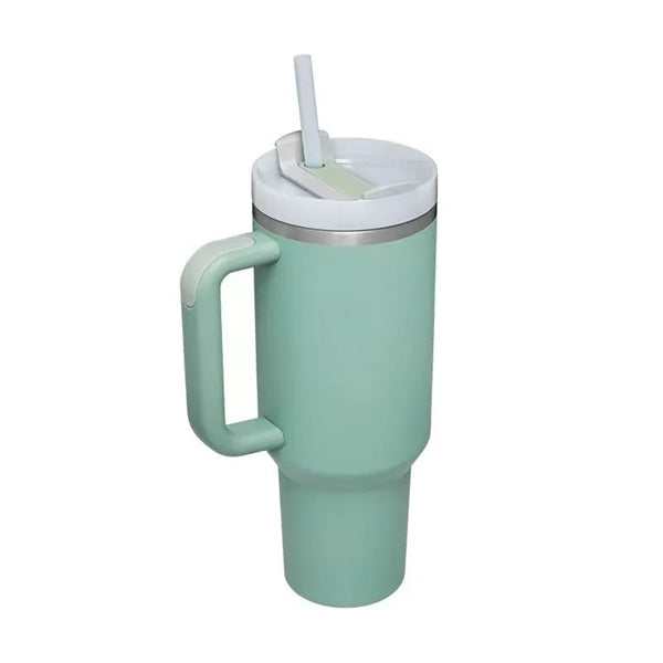40OZ Double Wall Stainless Steel Straw Cup with Handle