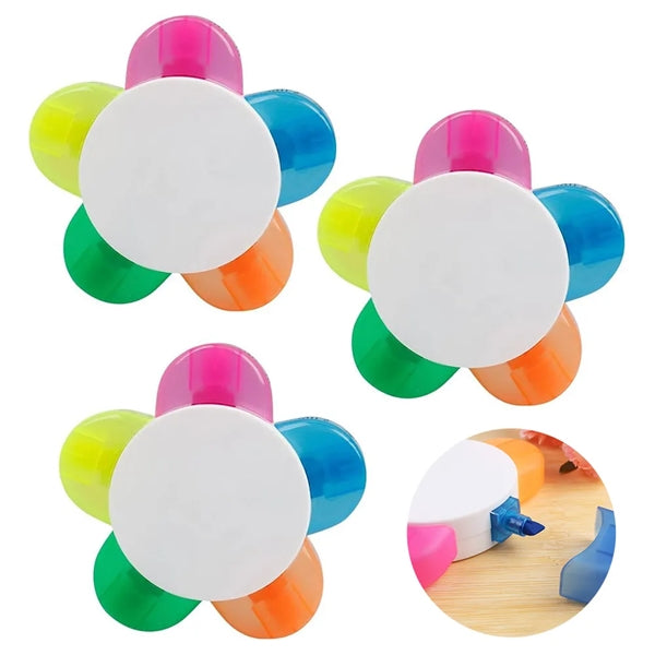 5 In 1 Petal Shape Multi Colors Writing Highlighter Pens