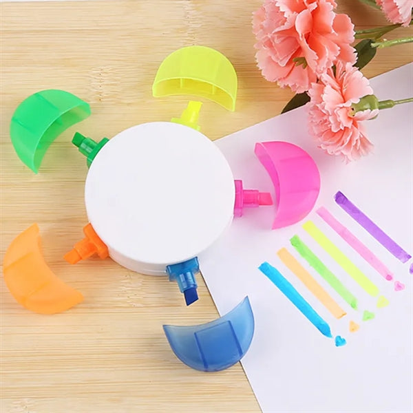 5 In 1 Petal Shape Multi Colors Writing Highlighter Pens