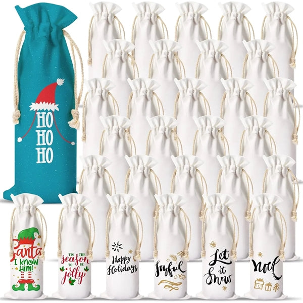 Canvas Wine Bottle Bags With Drawstrings For Christmas Party