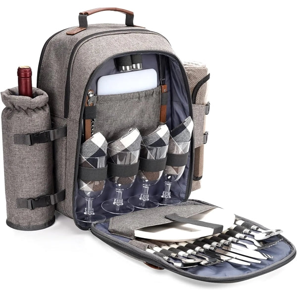Picnic Backpack Set for 4 Persons with Bottle/Wine/Cutlery