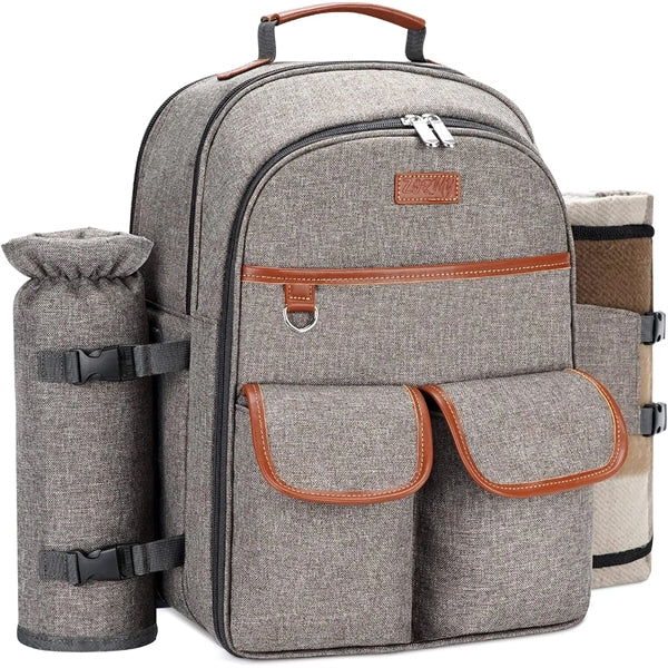 Picnic Backpack Set for 4 Persons with Bottle/Wine/Cutlery