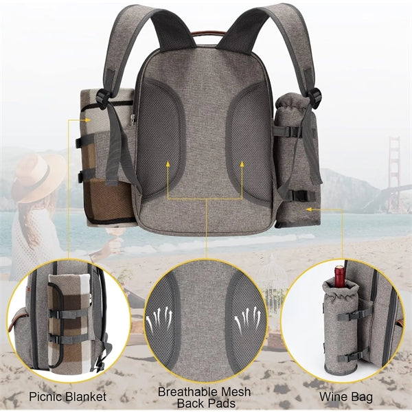 Picnic Backpack Set for 4 Persons with Bottle/Wine/Cutlery