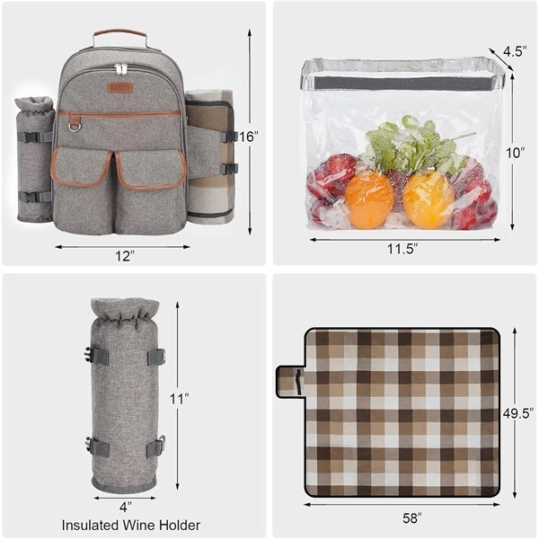 Picnic Backpack Set for 4 Persons with Bottle/Wine/Cutlery