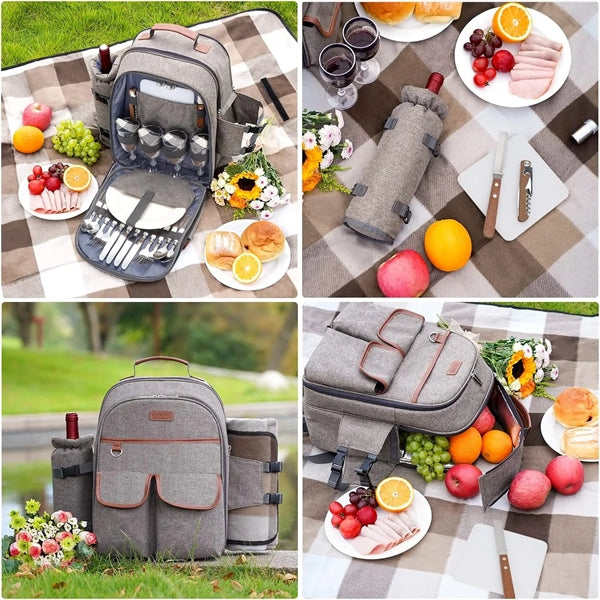 Picnic Backpack Set for 4 Persons with Bottle/Wine/Cutlery