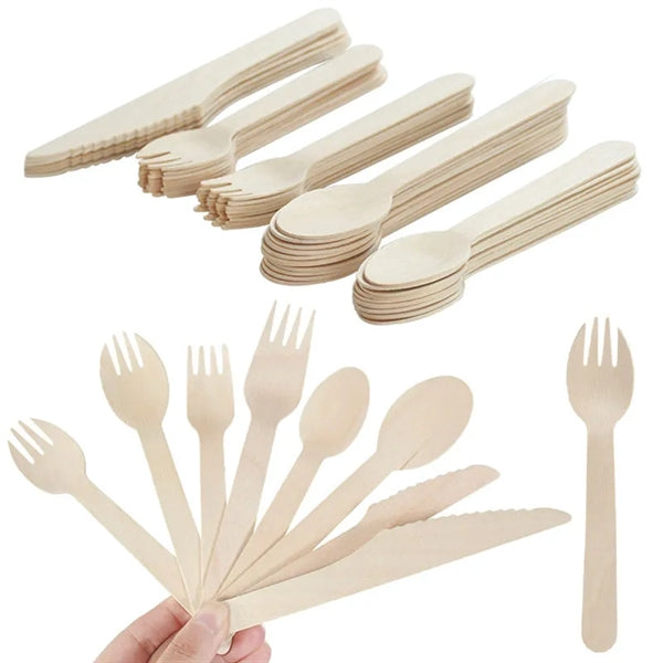 Wooden Disposable Spoon Fork Knife Eco-friendly Cutlery
