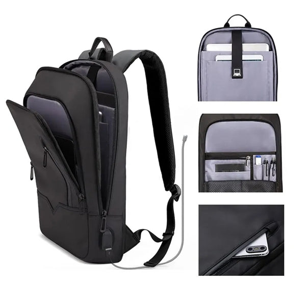 Business Slim Backpack With USB Charger