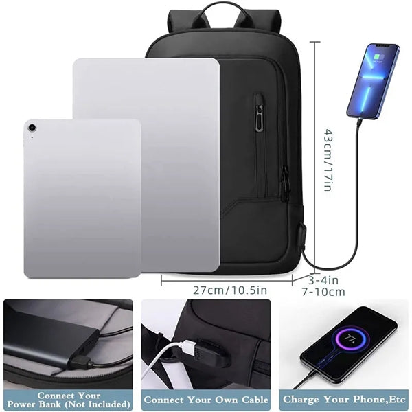 Business Slim Backpack With USB Charger