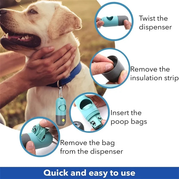 Poop Bag Dispenser With LED Flashlight