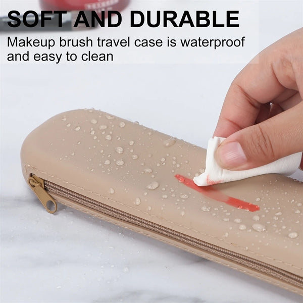 Zipper Silicon Cosmetic Face Brushes Holder with Mirror