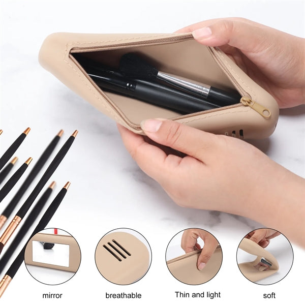 Zipper Silicon Cosmetic Face Brushes Holder with Mirror