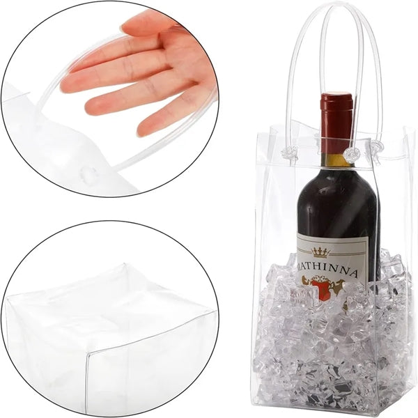 Portable Ice Wine Cooler Transparent PVC Bag with Handle