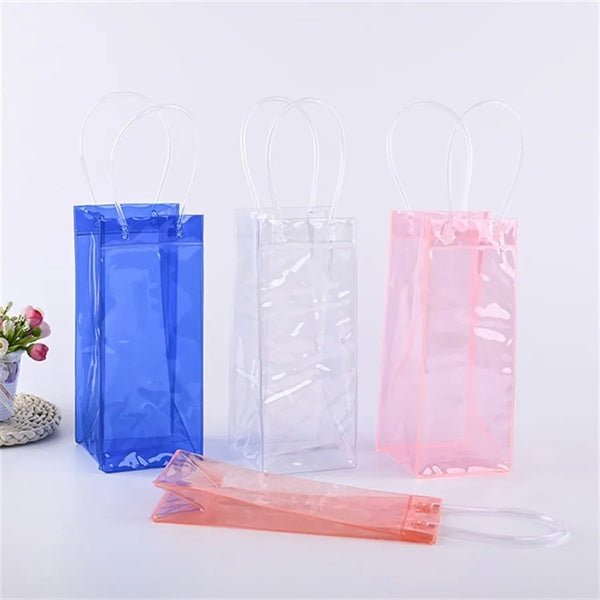 Portable Ice Wine Cooler Transparent PVC Bag with Handle