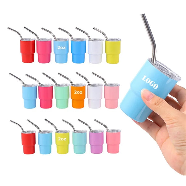2 oz Shot Glass Mini Travel Tumbler with Straw