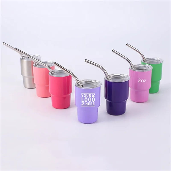 2 oz Shot Glass Mini Travel Tumbler with Straw