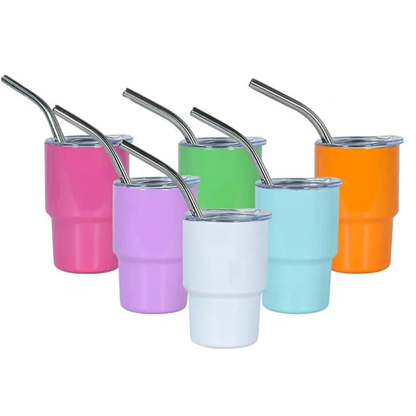 2 oz Shot Glass Mini Travel Tumbler with Straw