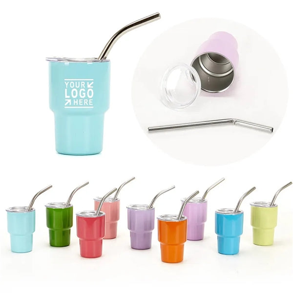 2 oz Shot Glass Mini Travel Tumbler with Straw