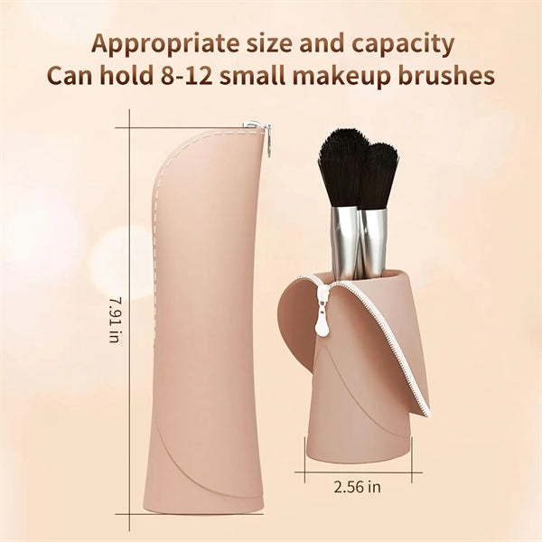 Portable Silicone Makeup Brush Holder with Zipper Closure