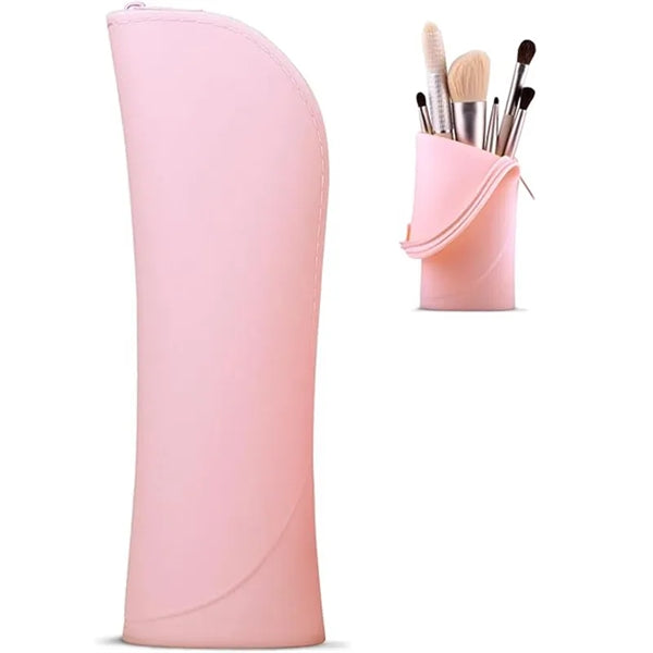 Portable Silicone Makeup Brush Holder with Zipper Closure