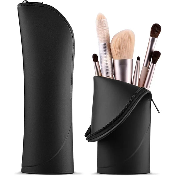 Portable Silicone Makeup Brush Holder with Zipper Closure