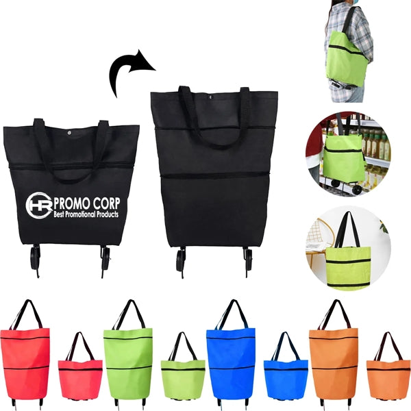 Collapsible Two-Stage Zipper Shopping Bag with Wheels