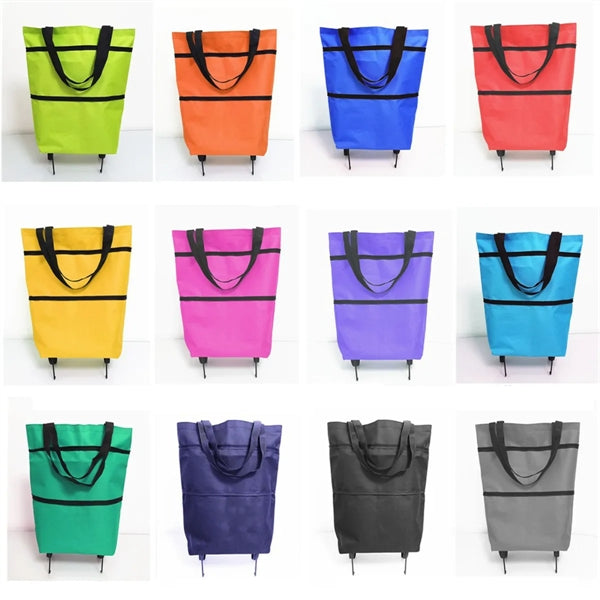 Collapsible Two-Stage Zipper Shopping Bag with Wheels