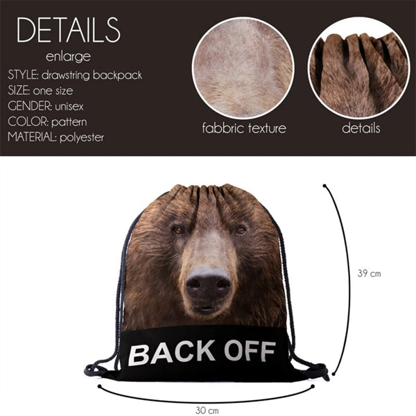 Lion Funny Animal 3D Effect Printed Cinch Bag