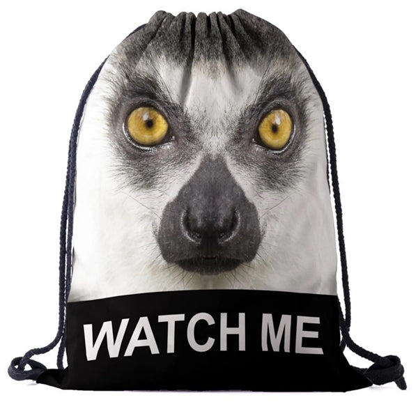 Lion Funny Animal 3D Effect Printed Cinch Bag
