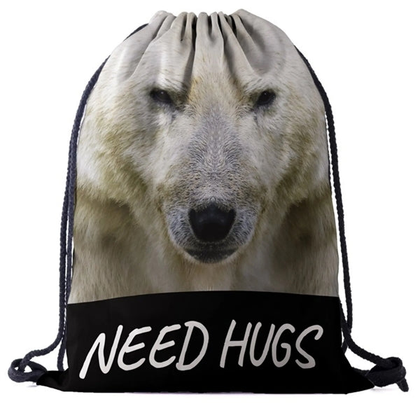 Lion Funny Animal 3D Effect Printed Cinch Bag