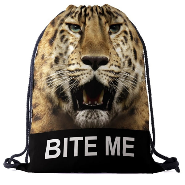 Lion Funny Animal 3D Effect Printed Cinch Bag
