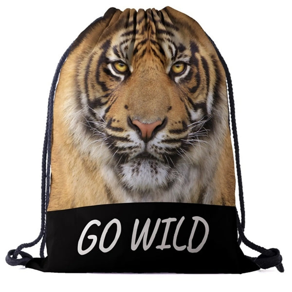 Lion Funny Animal 3D Effect Printed Cinch Bag
