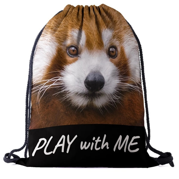 Lion Funny Animal 3D Effect Printed Cinch Bag