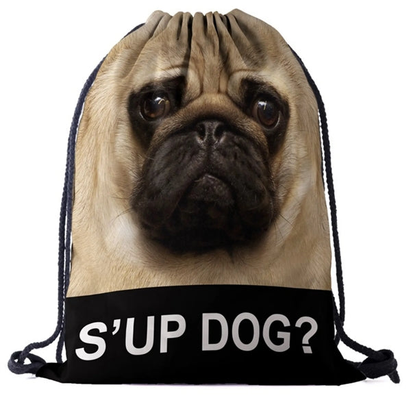 Lion Funny Animal 3D Effect Printed Cinch Bag
