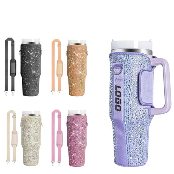 40 Oz Rhinestone Water Bottle Bag