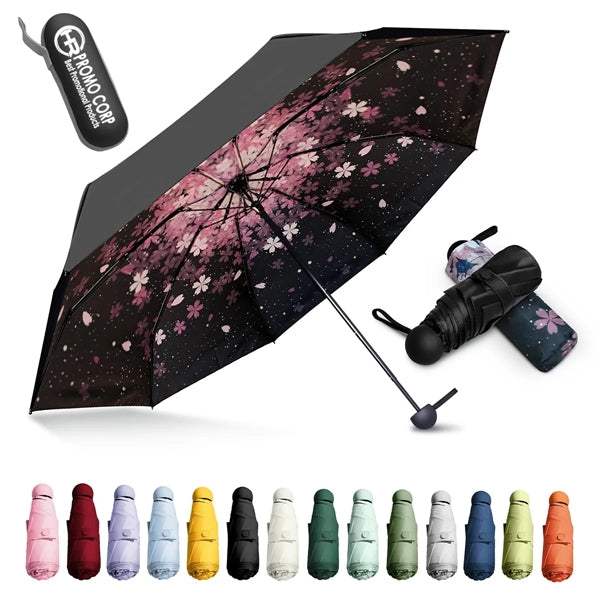 6 Ribs Mini Folding Compact Umbrella with Case