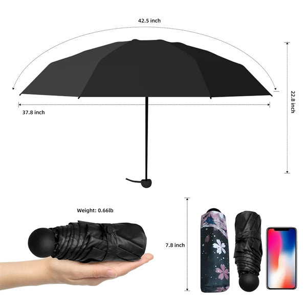 6 Ribs Mini Folding Compact Umbrella with Case