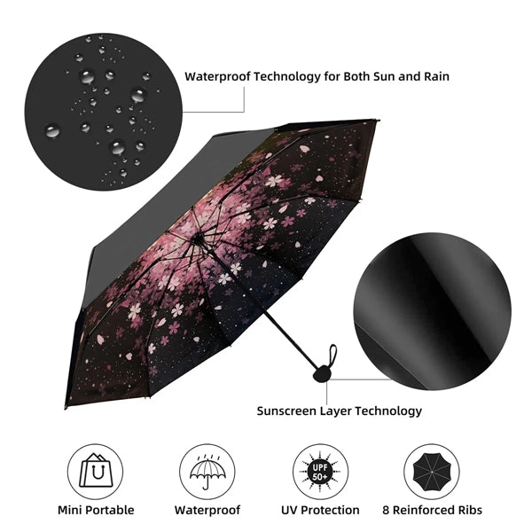 6 Ribs Mini Folding Compact Umbrella with Case