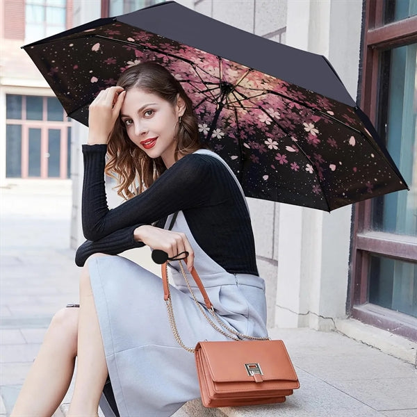 6 Ribs Mini Folding Compact Umbrella with Case