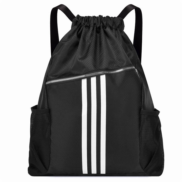 Drawstring Backpack With Zipper And Bottle Holder