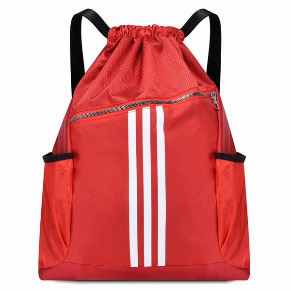 Drawstring Backpack With Zipper And Bottle Holder