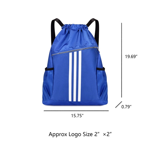 Drawstring Backpack With Zipper And Bottle Holder
