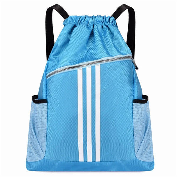 Drawstring Backpack With Zipper And Bottle Holder