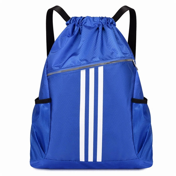 Drawstring Backpack With Zipper And Bottle Holder