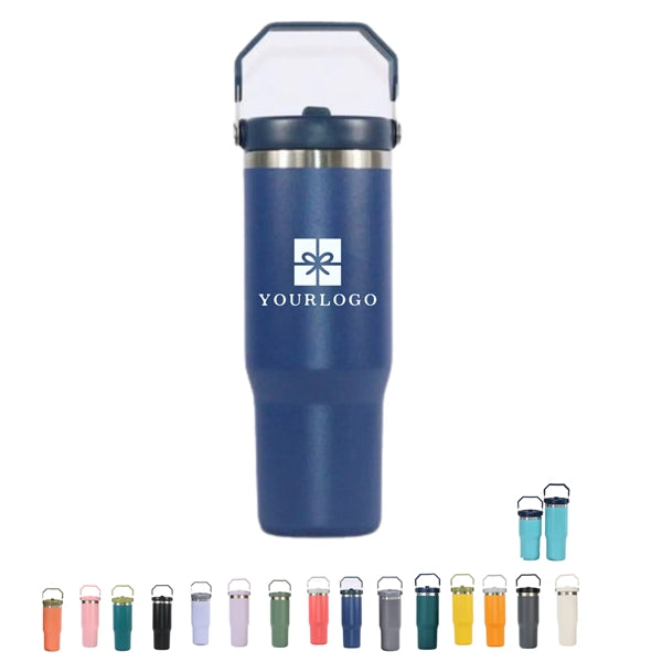 Straw Handle Stainless Steel Tumbler