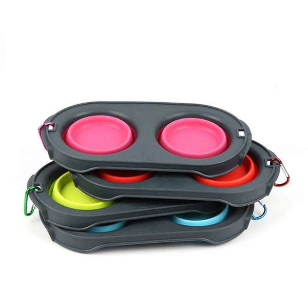 Pets Double Bowl Collapsible Travel Feeder