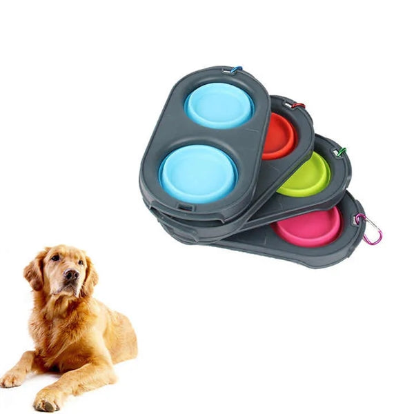 Pets Double Bowl Collapsible Travel Feeder