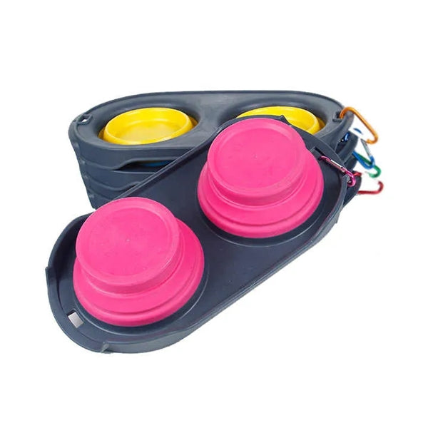 Pets Double Bowl Collapsible Travel Feeder